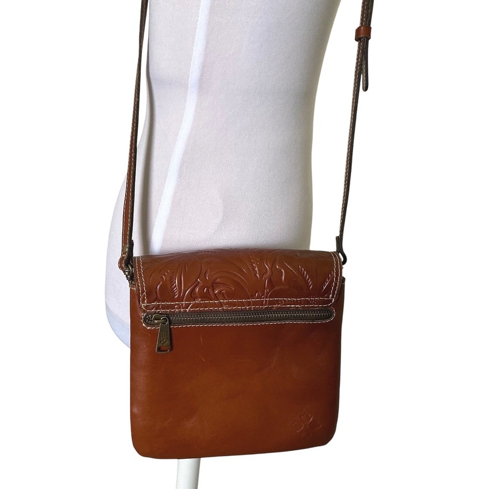 Patricia Nash Balluri Tooled Leather Crossbody Bag Cognac Floral Embossed Brown - Picture 9 of 15